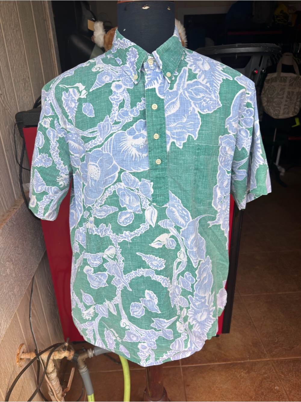 PreOwned Reyn Spooner Hawaiian Print Green/Blue Pullover Men's Large